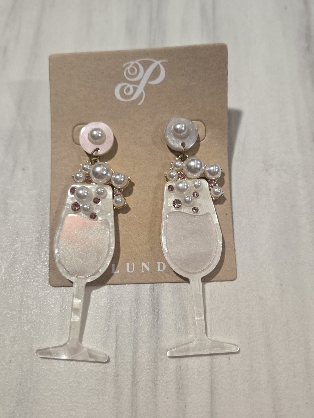 Pearl & Rhinestone Champagne Glass Drop Earrings - Pink Accents
